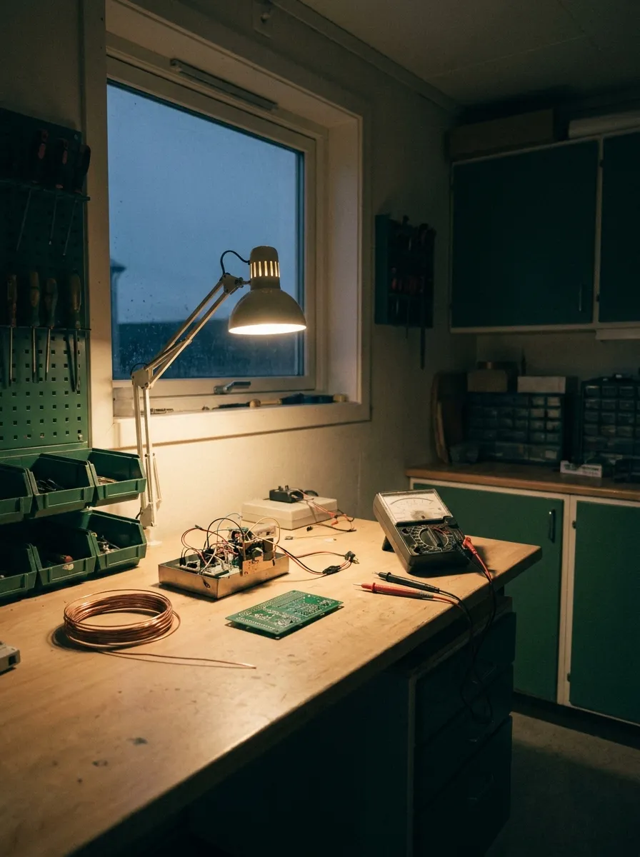 Illustration: the workshop at dusk
